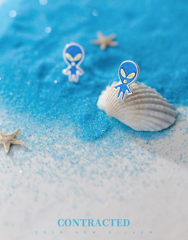 Boucle d'oreille Alien Bleu